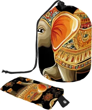 Vintage Floral Indian Elephant 13 Travel Cosmetic Bags Makeup Bag for Women, Foldable Drawstring Travel Cosmetic Bags, Portable Toiletry Bucket Bag