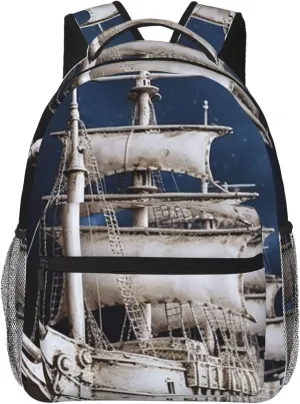 Vintage Nautical White Ship Backpack for Women Men Laptop Backpack Lightweight Computer Bag Travel Casual Daypack