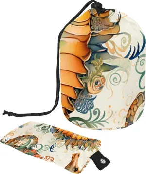 Vintage Print Seahorse Travel Cosmetic Bags Makeup Bag for Women, Foldable Drawstring Travel Cosmetic Bags, Portable Toiletry Bucket Bag