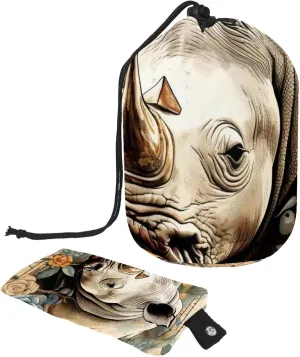 Vintage Rhino 61 Travel Cosmetic Bags Makeup Bag for Women, Foldable Drawstring Travel Cosmetic Bags, Portable Toiletry Bucket Bag