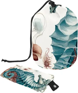 Vintage Seahorse Seaweed Travel Cosmetic Bags Makeup Bag for Women, Foldable Drawstring Travel Cosmetic Bags, Portable Toiletry Bucket Bag
