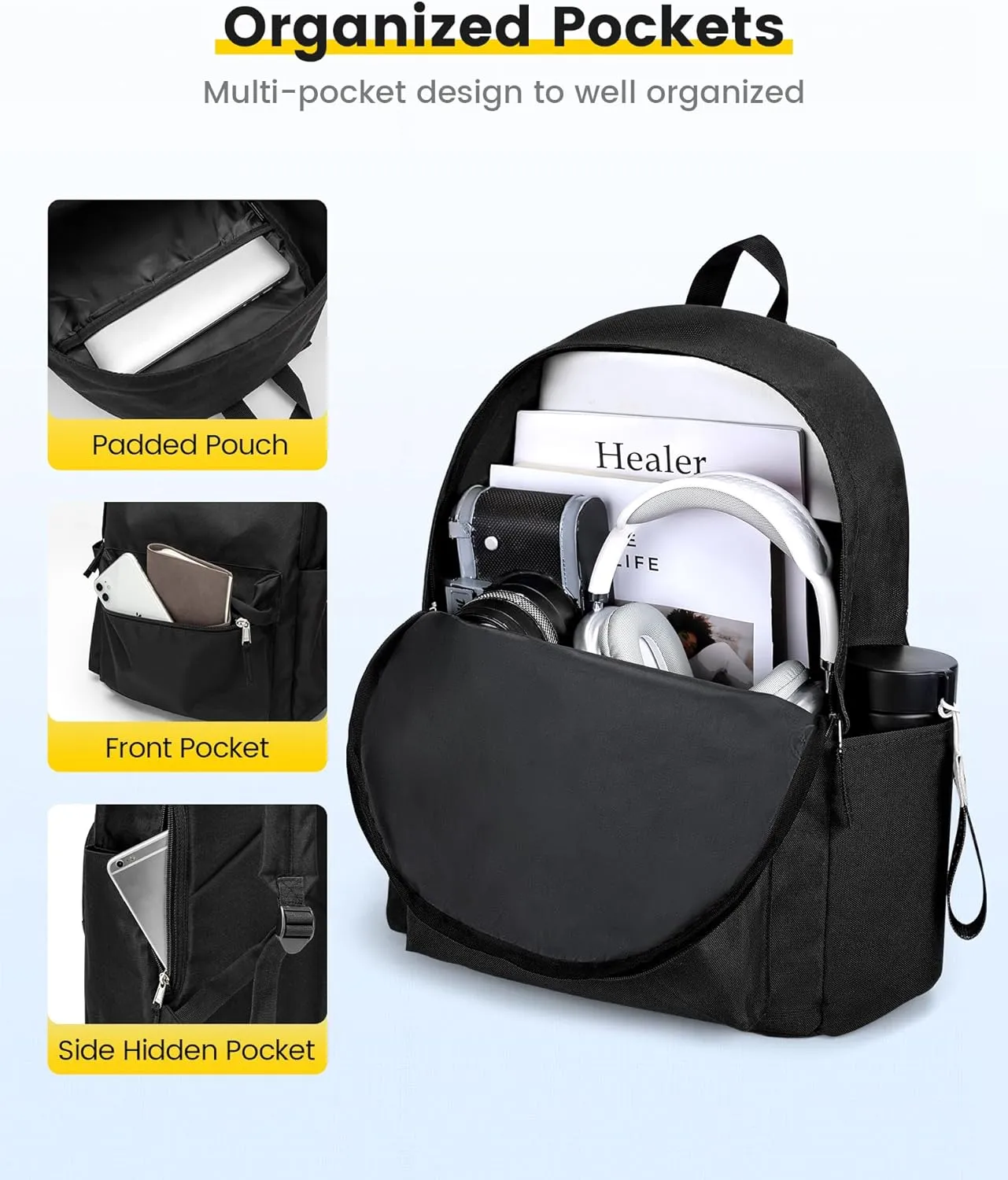 Vorspack Backpack for Men and Women - Basic Bookbag Casual Daypack Backpacks for College Work Travel