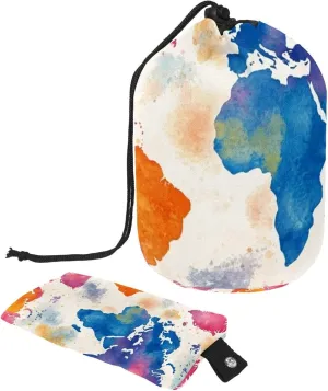 Watercolor Colorful World Map 21 Travel Cosmetic Bags Makeup Bag for Women, Foldable Drawstring Travel Cosmetic Bags, Portable Toiletry Bucket Bag