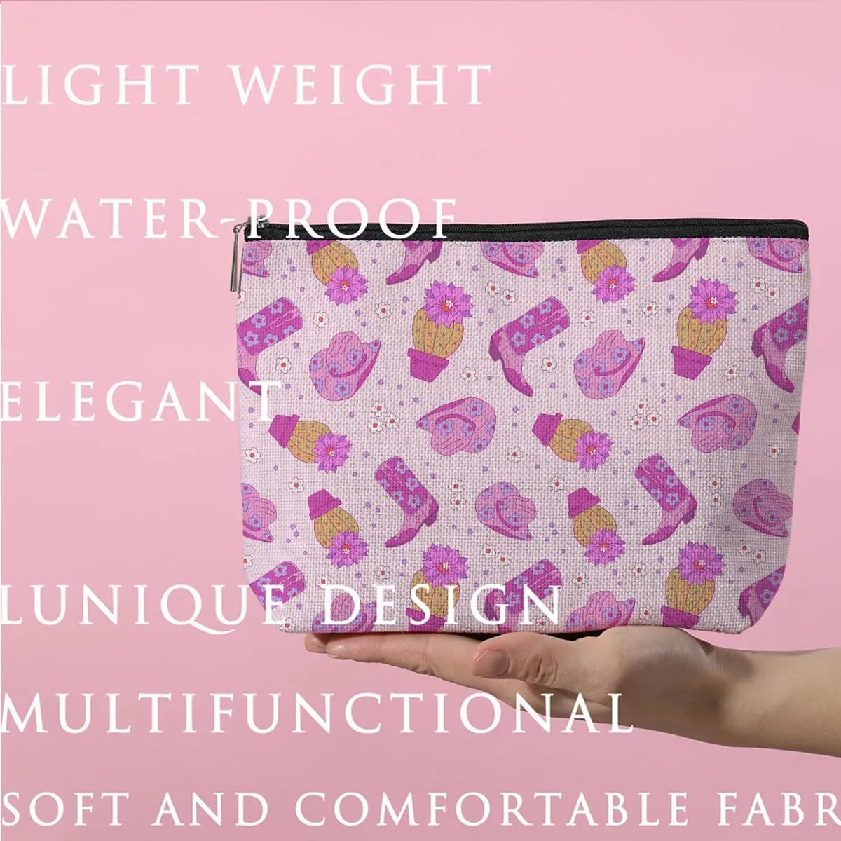 Western Makeup Bag Western Gifts for Women Western Stuff Cowgirl Gifts Country Gifts Vintage Cosmetic Bag Zipper Pouch for Mothers Day Graduation Birthday-Hat-Purple1