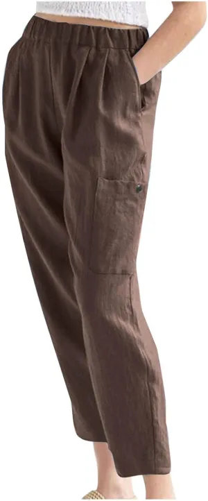 Wide Leg Linen Pant for Women Loose High Waisted Linen Pants Comfy Flowy Long Trousers Summer Vacation Beach Slacks