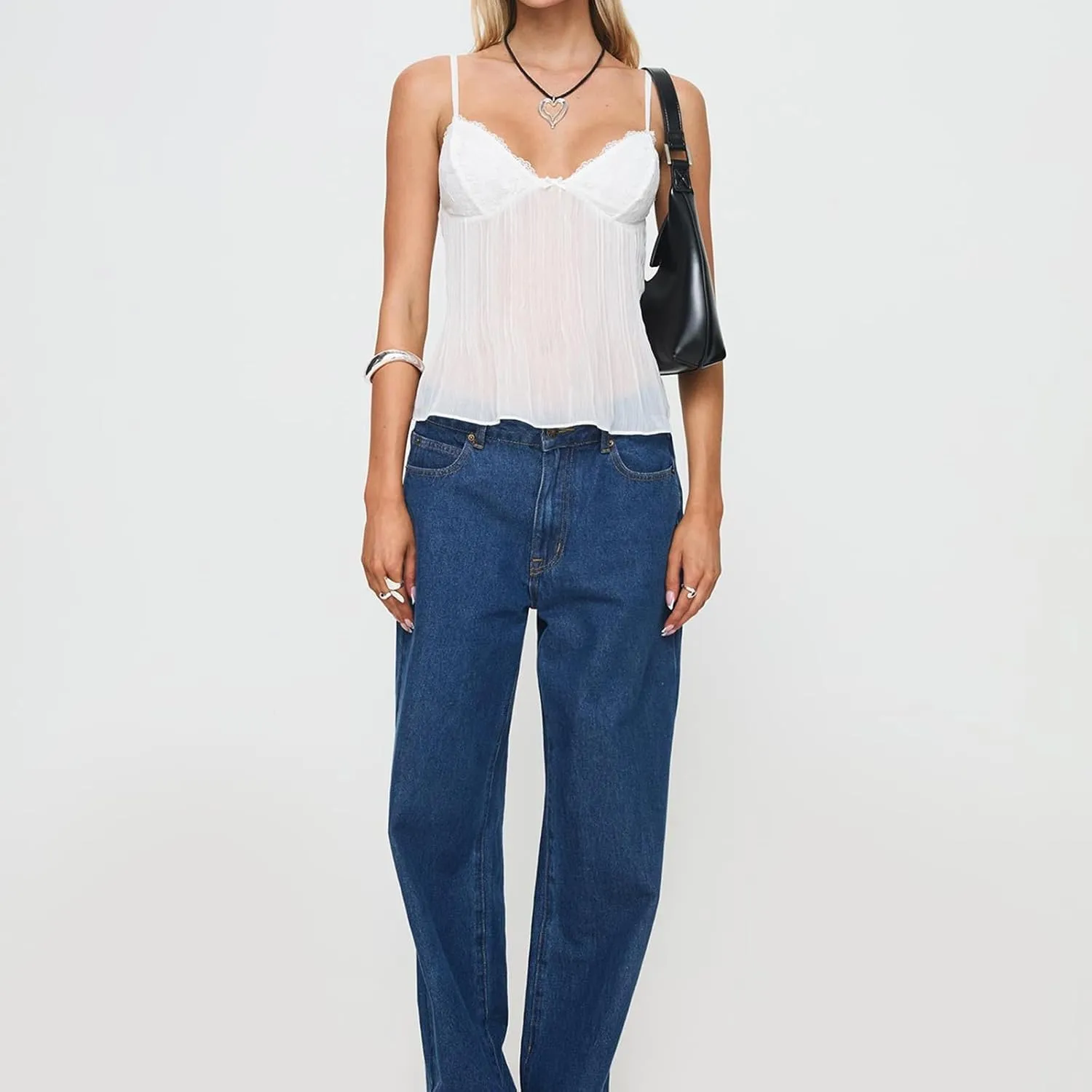 Women Y2K Cami Shirt Sexy Sleeveless V Neck Lace Ruffle Peplum Tank Top Cropped Spaghetti Strap Babydoll Camisole