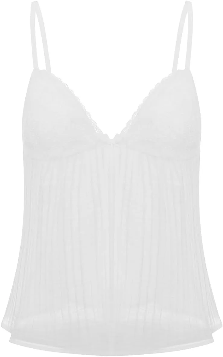 Women Y2K Cami Shirt Sexy Sleeveless V Neck Lace Ruffle Peplum Tank Top Cropped Spaghetti Strap Babydoll Camisole