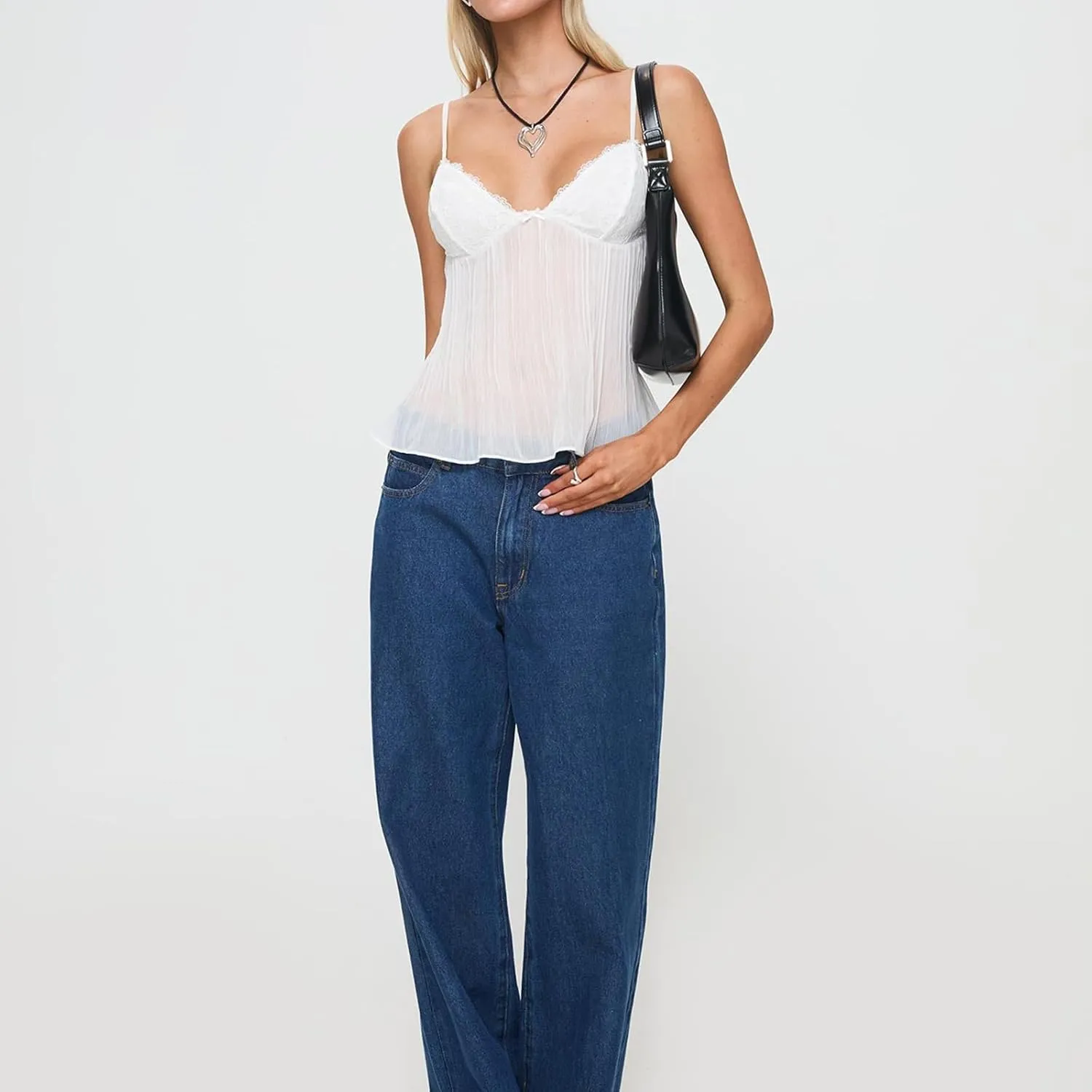 Women Y2K Cami Shirt Sexy Sleeveless V Neck Lace Ruffle Peplum Tank Top Cropped Spaghetti Strap Babydoll Camisole