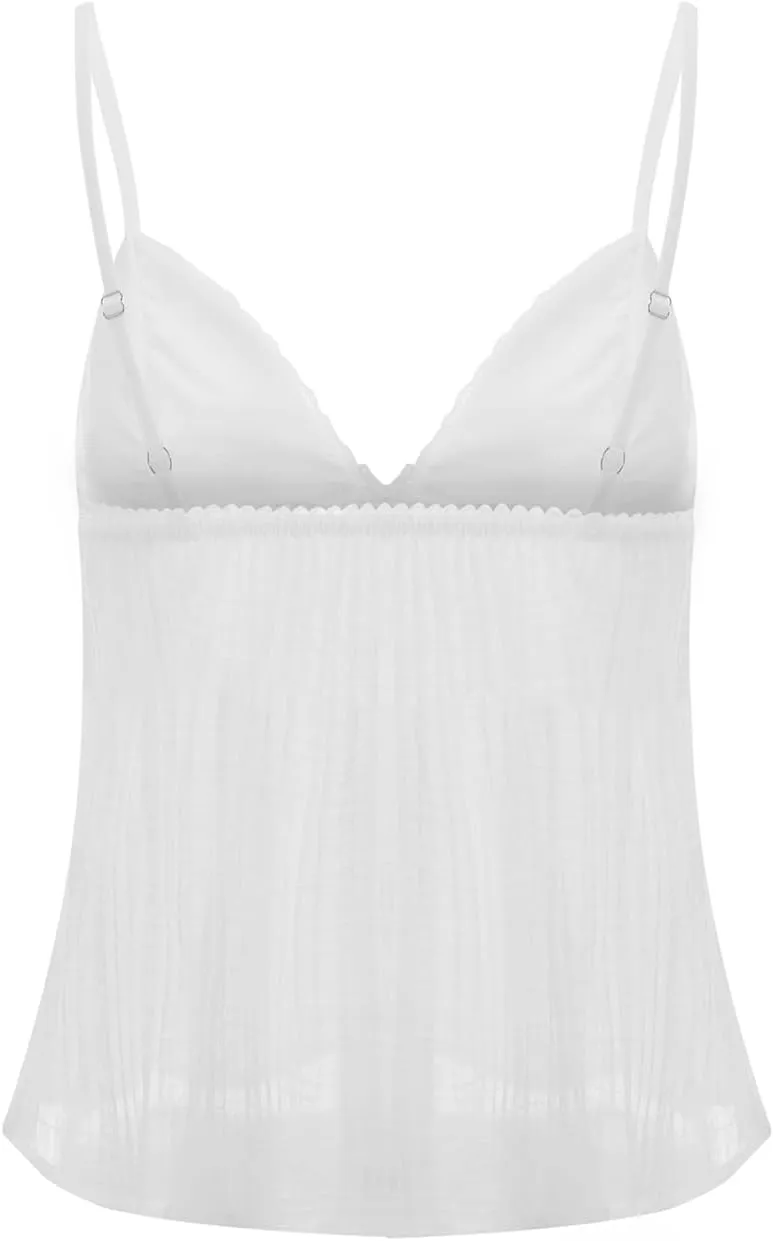 Women Y2K Cami Shirt Sexy Sleeveless V Neck Lace Ruffle Peplum Tank Top Cropped Spaghetti Strap Babydoll Camisole