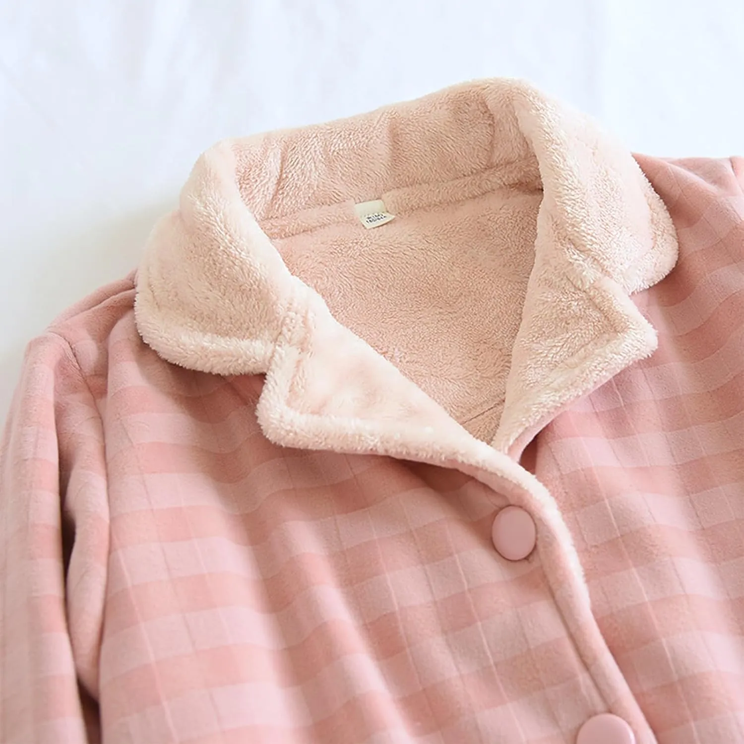 Women's 2 Piece Plaid Fleece Pajamas Set Lapel Button Down Long Sleeve Tops and Long Pants Casual Warm Loungewear Set