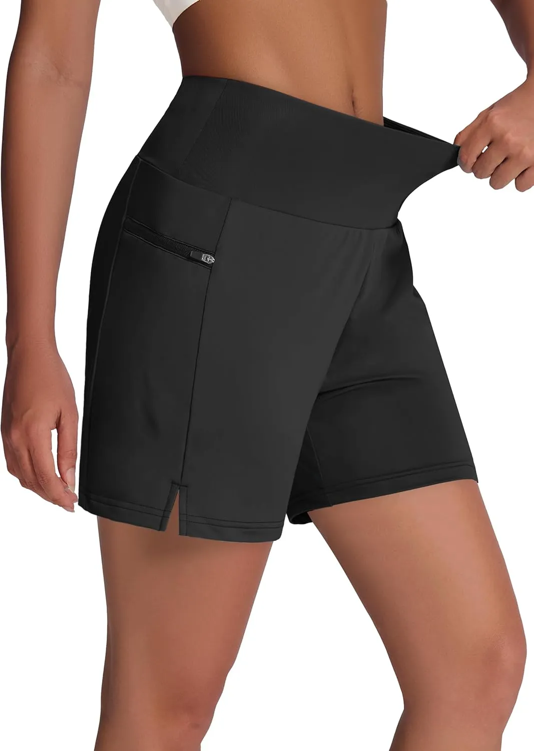 Women's 5" Swim Shorts - Tummy Control High Waisted Loose Fitting with Zipper Pocket Liner Quick Dry Bottom UPF50 