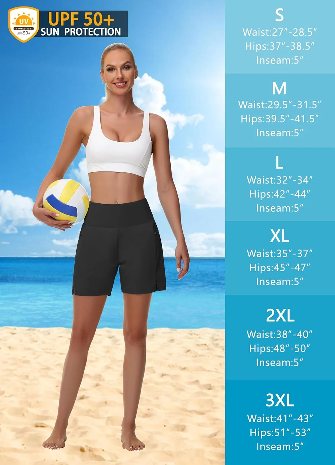 Women's 5" Swim Shorts - Tummy Control High Waisted Loose Fitting with Zipper Pocket Liner Quick Dry Bottom UPF50 