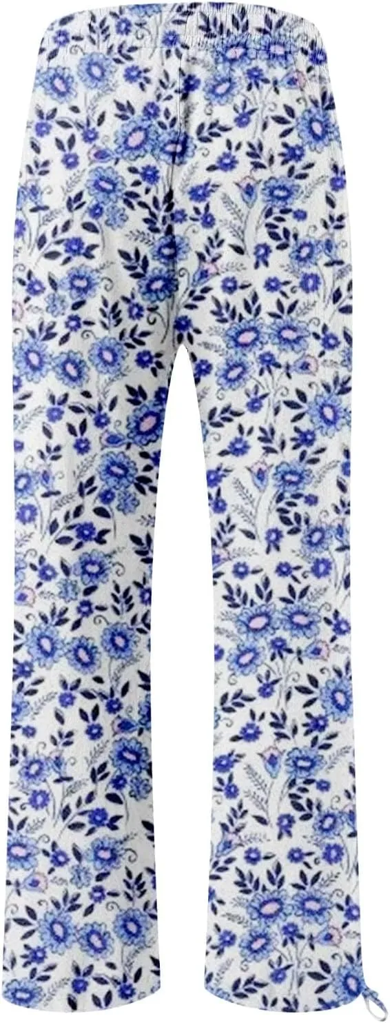 Women's Boho Wide Leg Palazzo Pants Womens Cotton Casual Loose Pants Comfy Work Pants with Long Casual Wide Leg