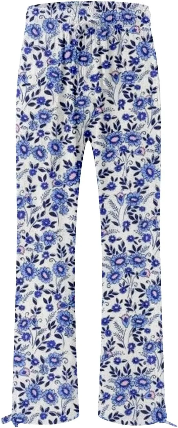 Women's Boho Wide Leg Palazzo Pants Womens Cotton Casual Loose Pants Comfy Work Pants with Long Casual Wide Leg