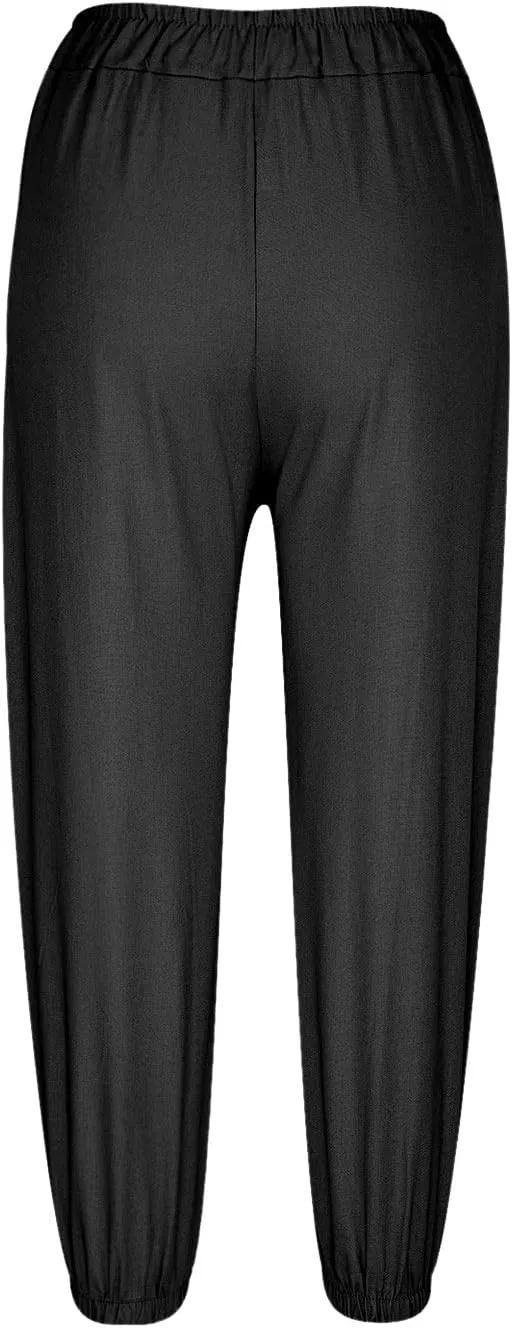Women's Casual Lantern Tapered Harem Pants High Waist Baggy Cotton Linen Pants Summer Ankle Trousers with Pockets