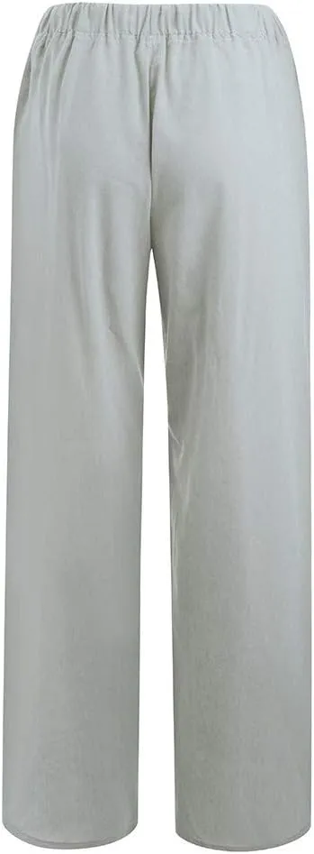 Womens Cotton Linen Pants Summer Casual Palazzo Pants Drawstring High Waist Harem Slacks Long Trousers with Pockets