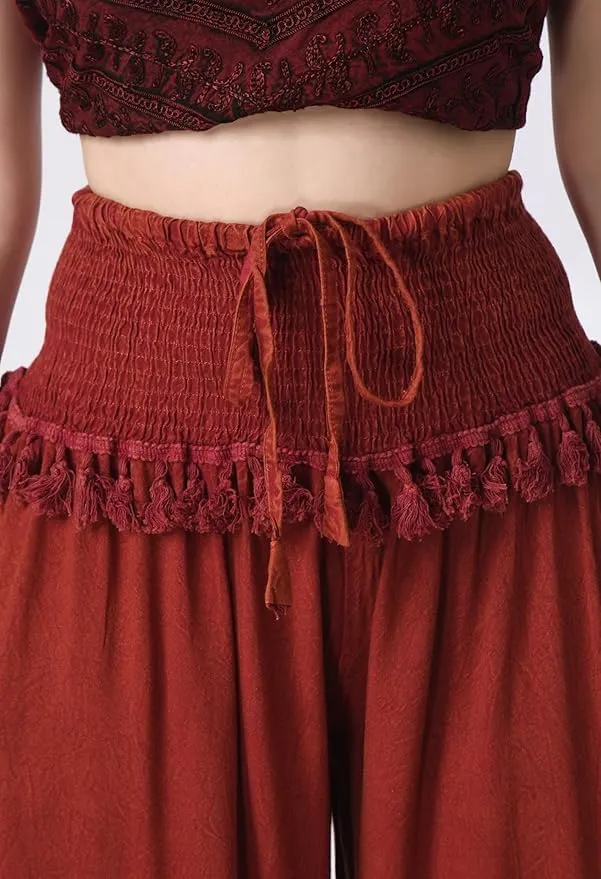 Women's Harem Pants, Smocked Waist, Loose Fit Joggers with Drawstring Free Size