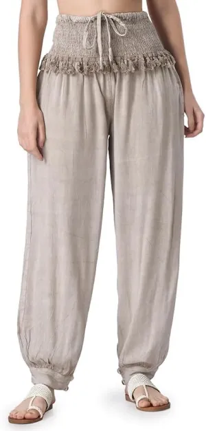 Women's Harem Pants, Smocked Waist, Loose Fit Joggers with Drawstring Free Size