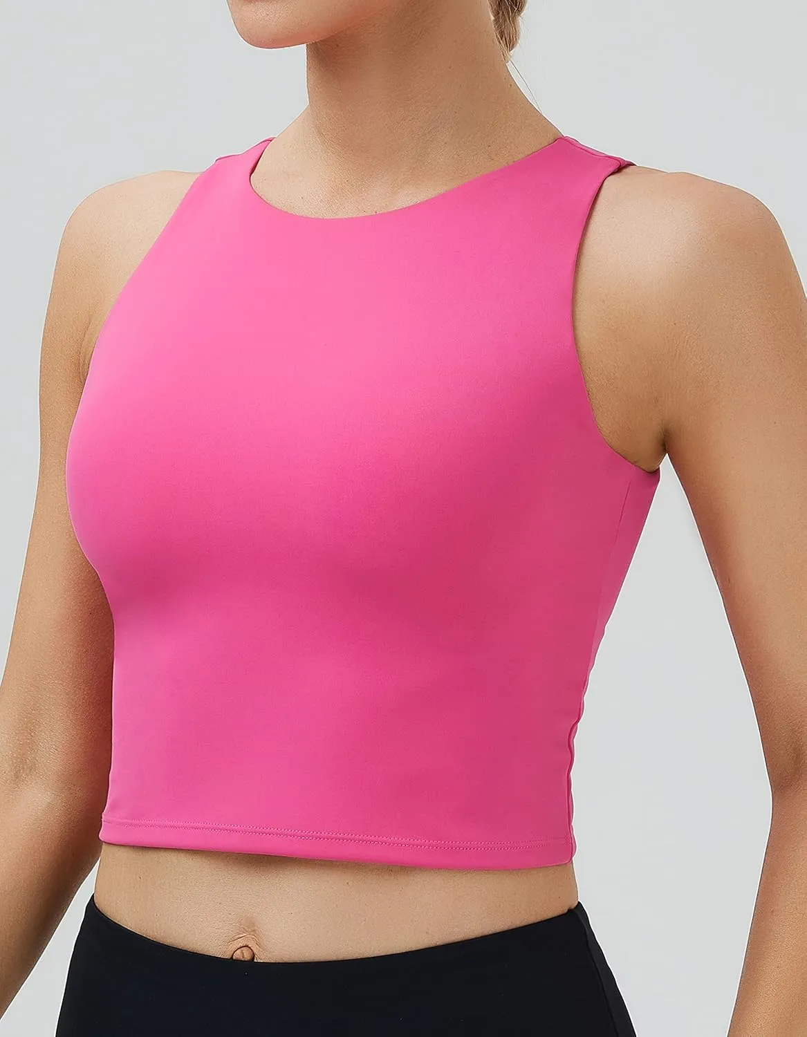 Women's High Neck Crop Top Sleeveless Racer Back Basic Workout Tank Tops Shirt