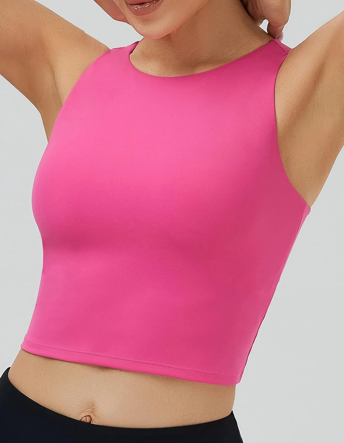 Women's High Neck Crop Top Sleeveless Racer Back Basic Workout Tank Tops Shirt