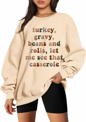 Women's Oversized Thanksgiving Sweatshirt Turkey Gravy Beans Sweatshirts Thanksgiving Top Loose Pullover Tops