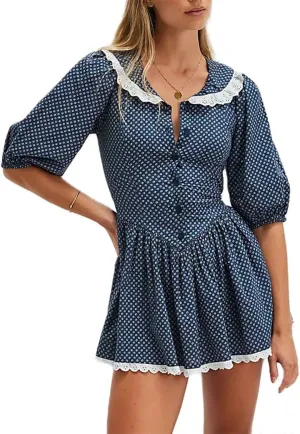 Womens Short Puff Sleeve Gingham Dress Cottagecore Plaid Print Bow Tie Mini Dress Boho Milkmaid Corset Shirt Dress