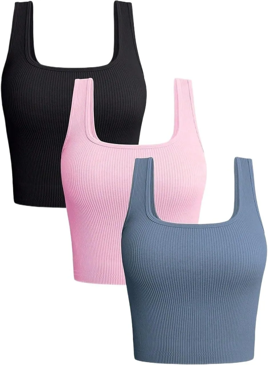 Womens Sleeveless Camisole Tank Tops Blouse Casual Rib-Knit Square Neck Cropped Top