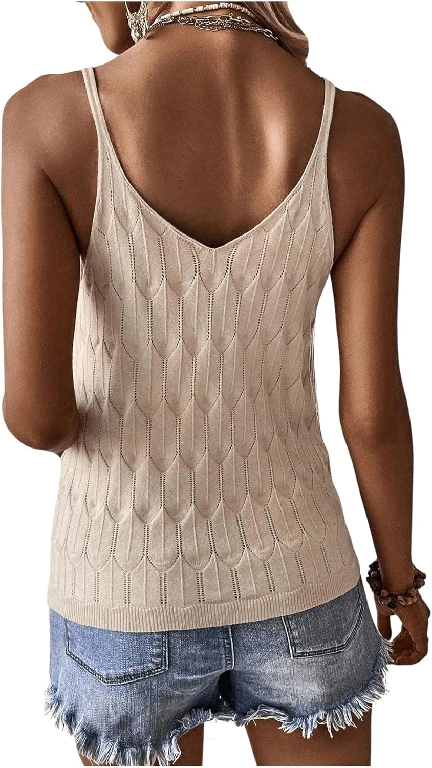 Women's Spaghetti Strap Sleeveless Cami Top V Neck Summer Casual Knit Camisole Tops