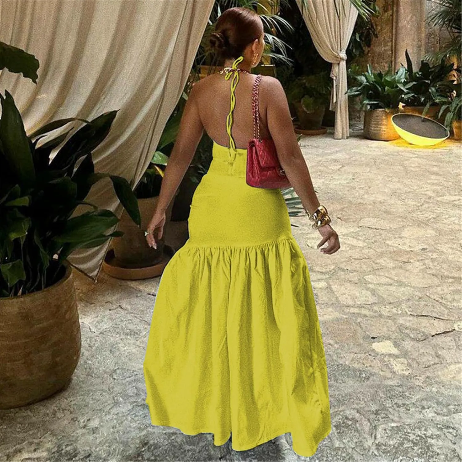 Womens Summer 2 Piece Maxi Skirt Sets Sexy Halter V Neck Backless Thong Bodysuits Wrap Beach Cover Ups Vacation Outfits