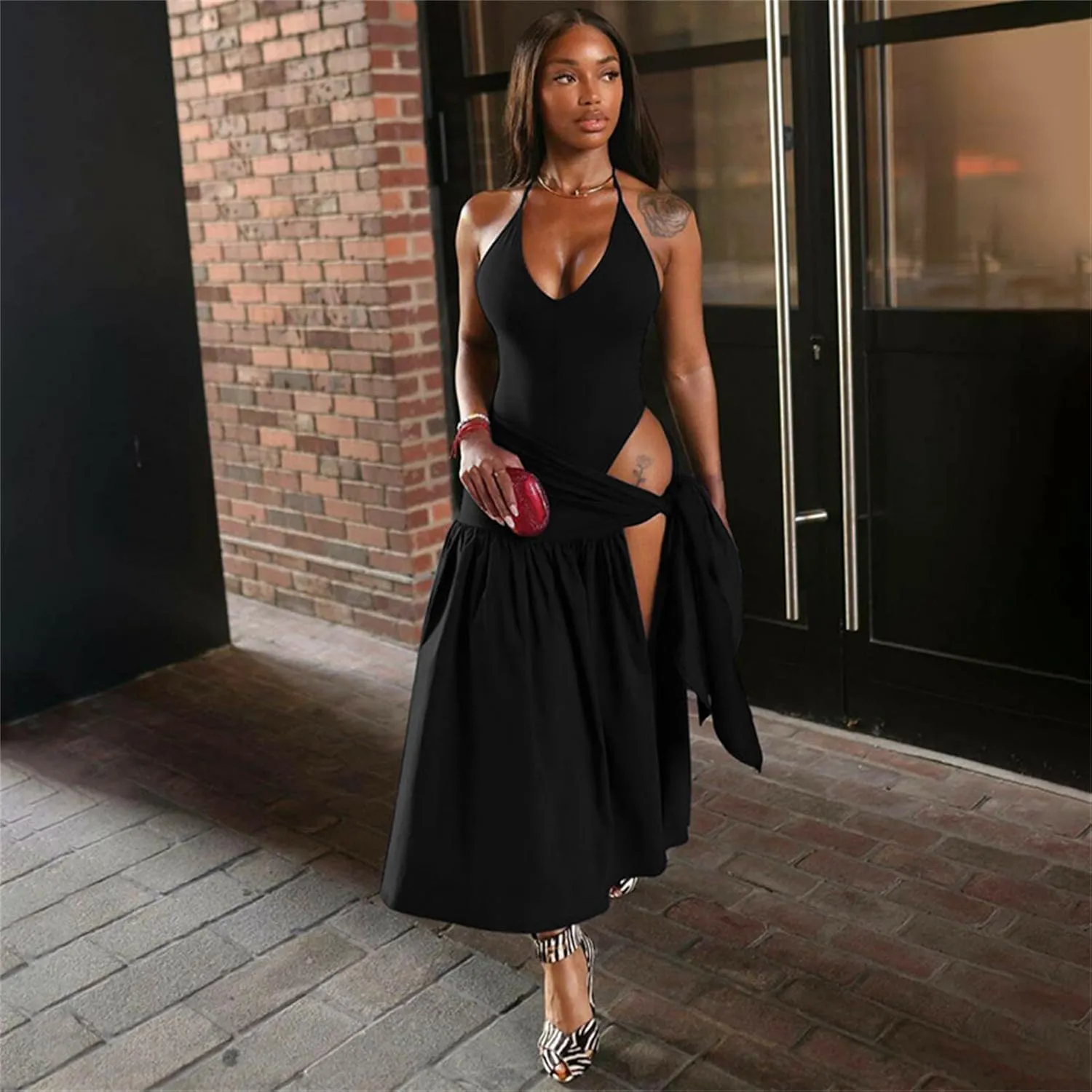 Womens Summer 2 Piece Maxi Skirt Sets Sexy Halter V Neck Backless Thong Bodysuits Wrap Beach Cover Ups Vacation Outfits
