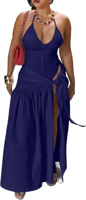 Womens Summer 2 Piece Maxi Skirt Sets Sexy Halter V Neck Backless Thong Bodysuits Wrap Beach Cover Ups Vacation Outfits