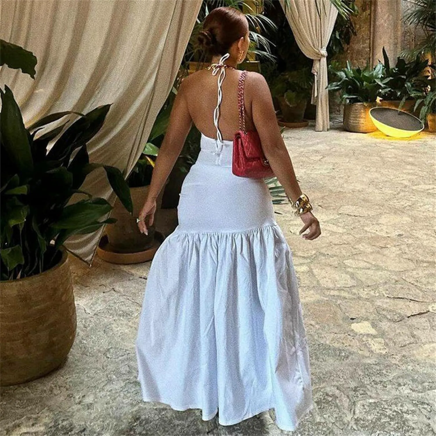 Womens Summer 2 Piece Maxi Skirt Sets Sexy Halter V Neck Backless Thong Bodysuits Wrap Beach Cover Ups Vacation Outfits