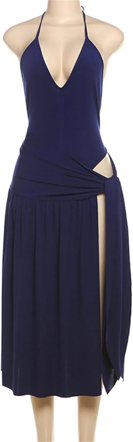 Womens Summer 2 Piece Maxi Skirt Sets Sexy Halter V Neck Backless Thong Bodysuits Wrap Beach Cover Ups Vacation Outfits