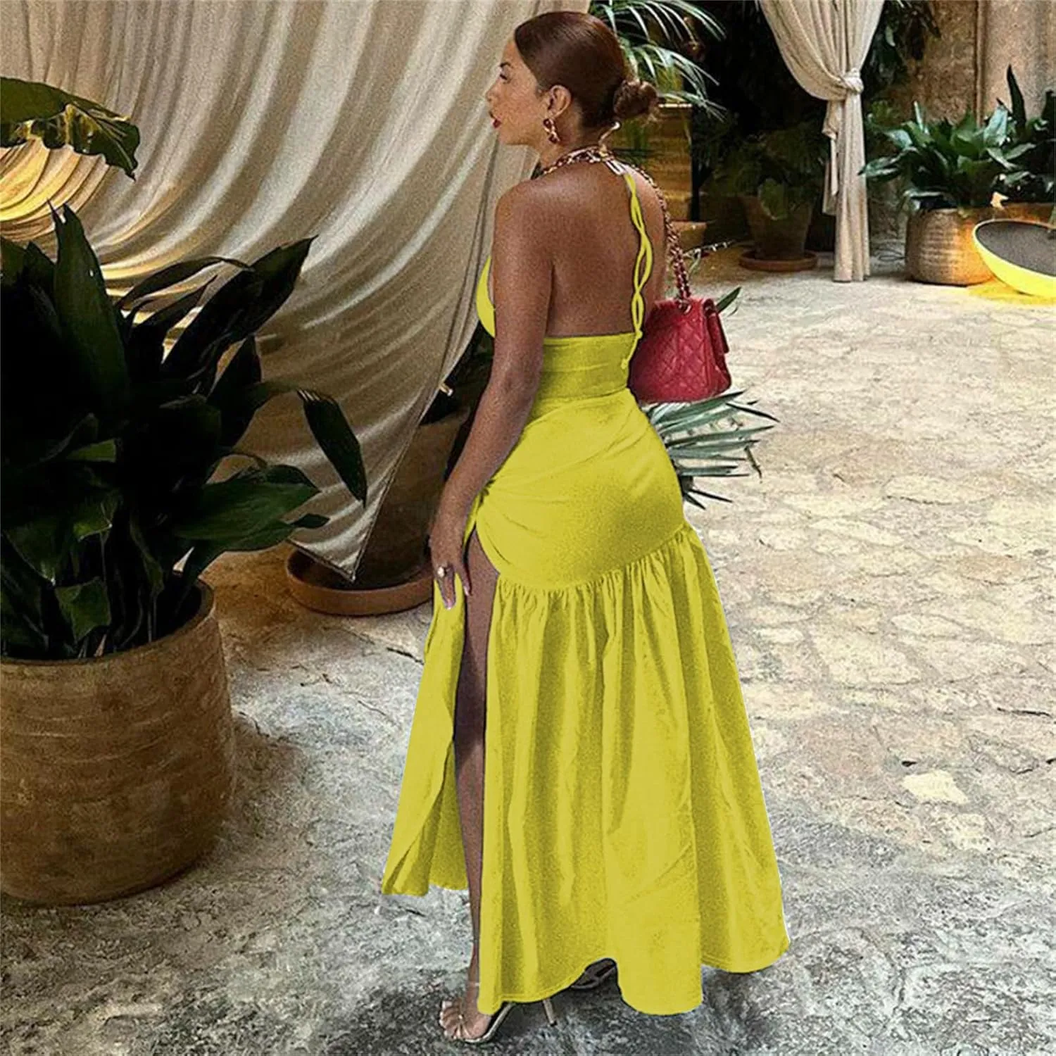 Womens Summer 2 Piece Maxi Skirt Sets Sexy Halter V Neck Backless Thong Bodysuits Wrap Beach Cover Ups Vacation Outfits