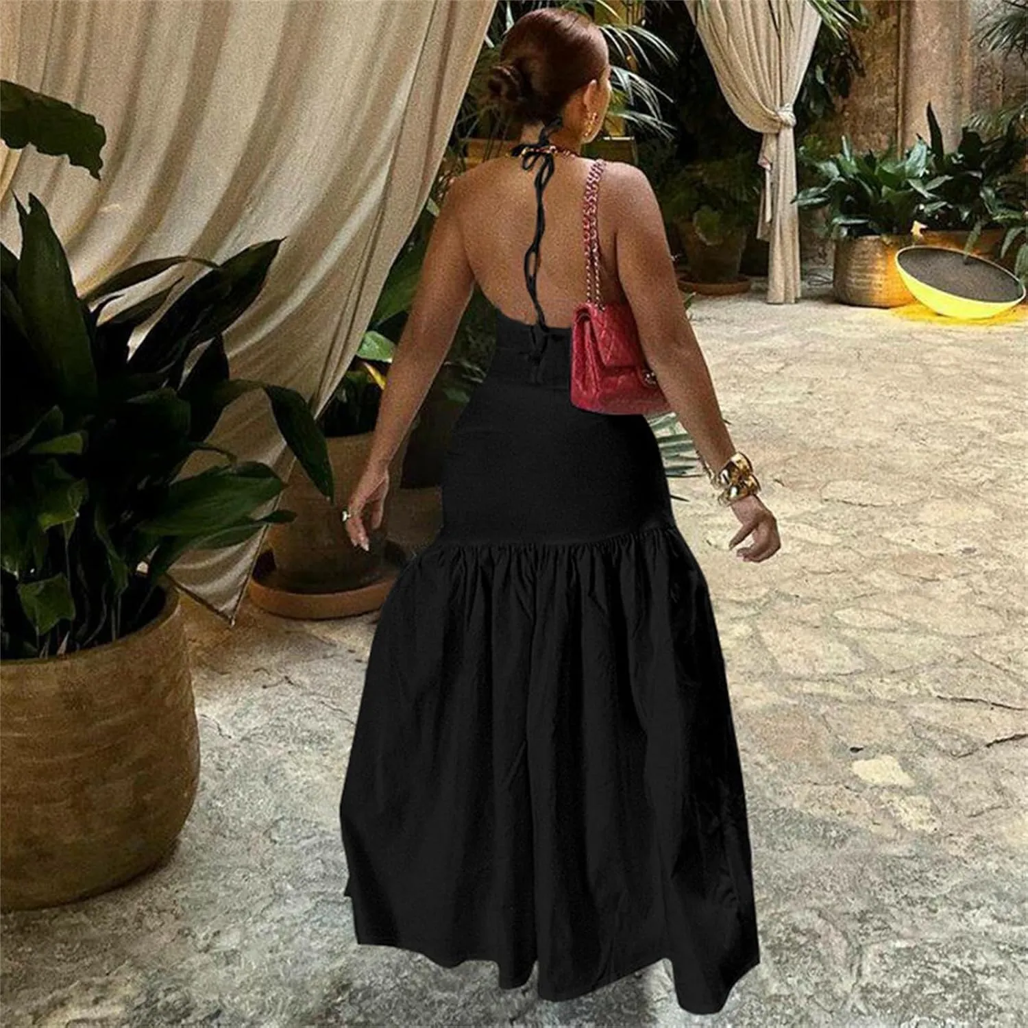 Womens Summer 2 Piece Maxi Skirt Sets Sexy Halter V Neck Backless Thong Bodysuits Wrap Beach Cover Ups Vacation Outfits