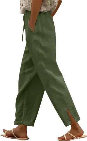 Women's Summer Long Solid Color Cotton Linen Straight Leg Loose Casual Pants Pants with Pockets Summer