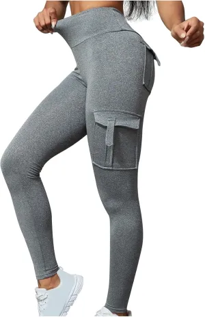 Workout Leggings Womens Cargo Yoga Pants Pockets High Waist Athletic Workout Hiking Running Joggers Fitness Trousers