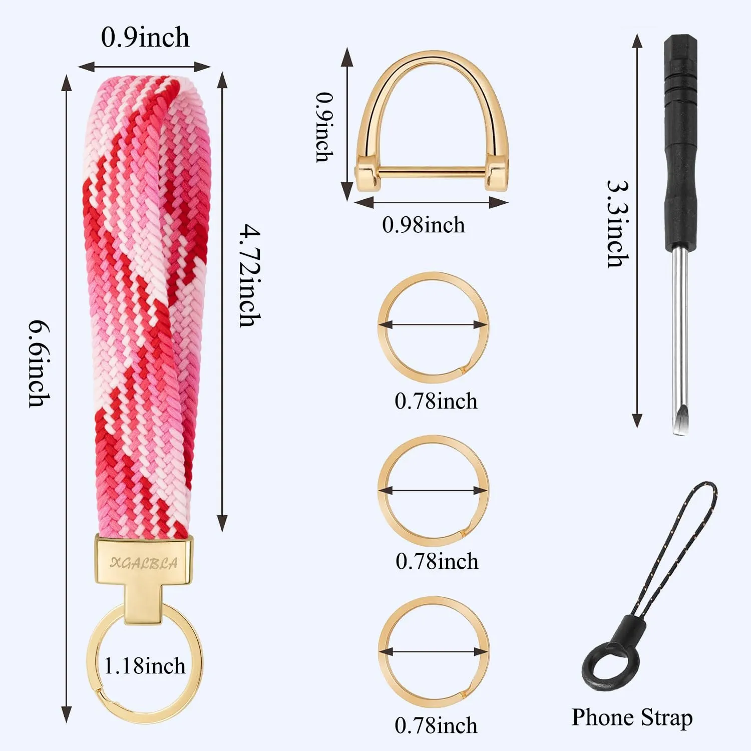 XGALBLA Women's Stretchy Wristlet Keychain,Cute Key Chain,Woven Wrist Lanyard for Car Keys Holder with 3 Keyrings and D-ring