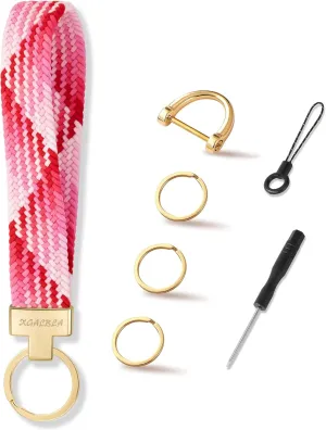 XGALBLA Women's Stretchy Wristlet Keychain,Cute Key Chain,Woven Wrist Lanyard for Car Keys Holder with 3 Keyrings and D-ring
