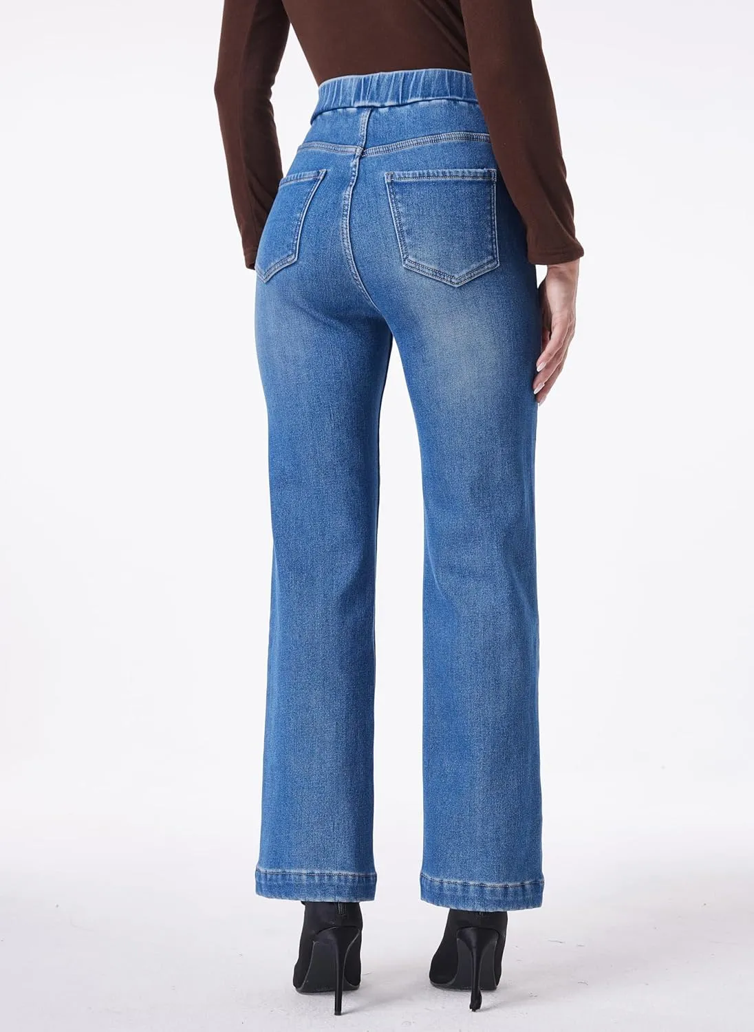 Yehopere Women's Fleece Lined Jeans High Waisted Wide Leg Jeans Winter Flannel Fleece Lined Jean