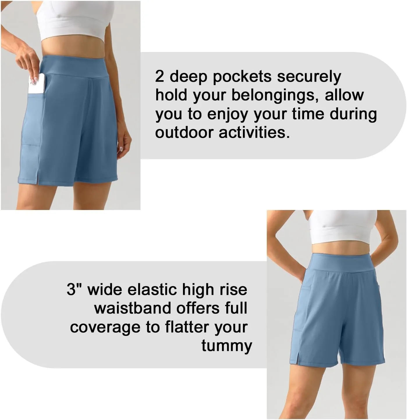 YOYOYOGA Bermuda Shorts for Women Stretchy Soft Yoga Shorts with Pockets High Waisted Workout Running Athletic Short