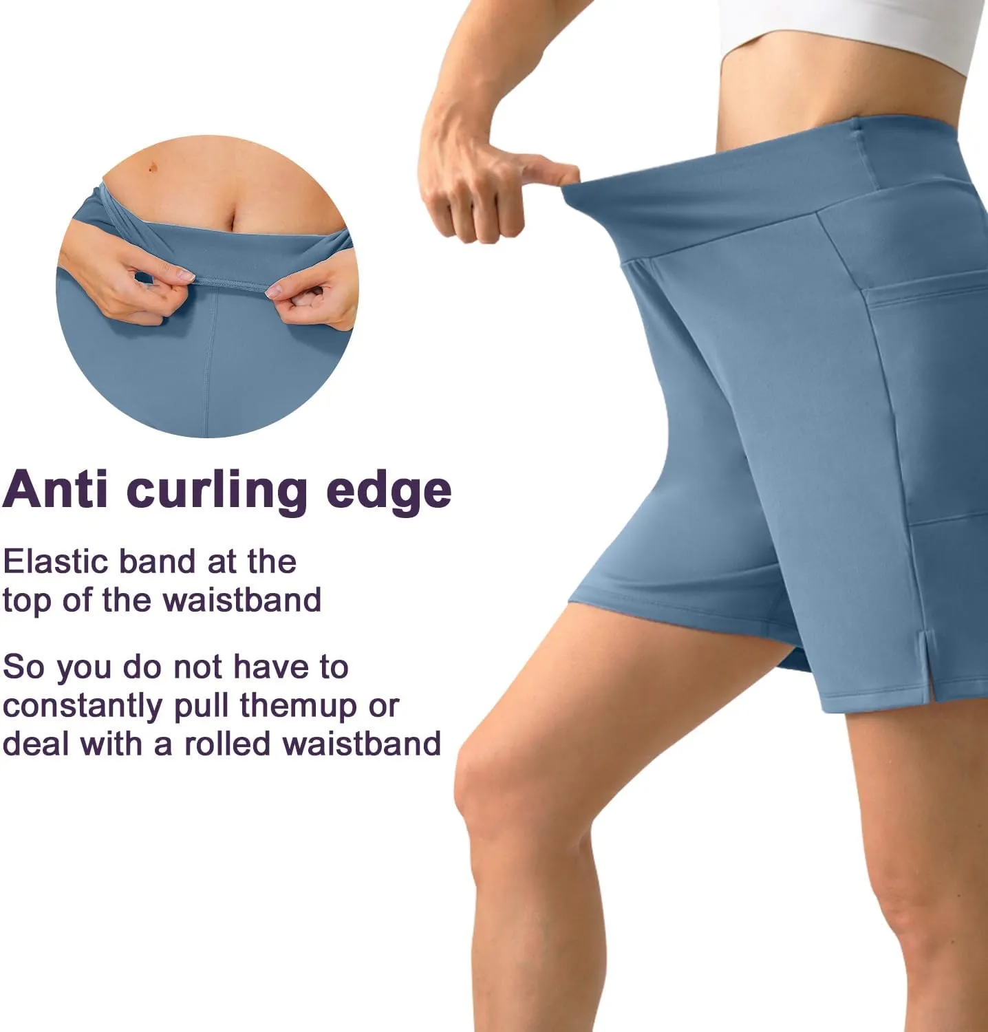 YOYOYOGA Bermuda Shorts for Women Stretchy Soft Yoga Shorts with Pockets High Waisted Workout Running Athletic Short