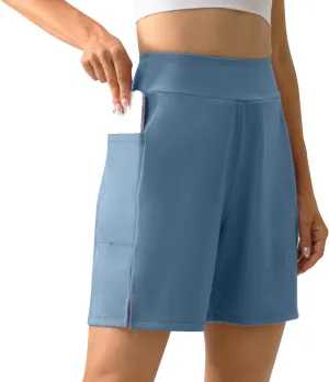 YOYOYOGA Bermuda Shorts for Women Stretchy Soft Yoga Shorts with Pockets High Waisted Workout Running Athletic Short