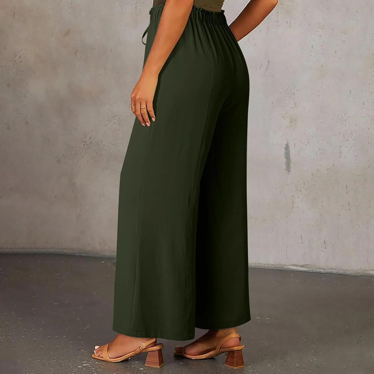 YRAETENM Cotton Linen Wide Leg Pants for Women Summer Boho Wide Leg Palazzo Pants Casual Flowy Beach Trousers with Pockets