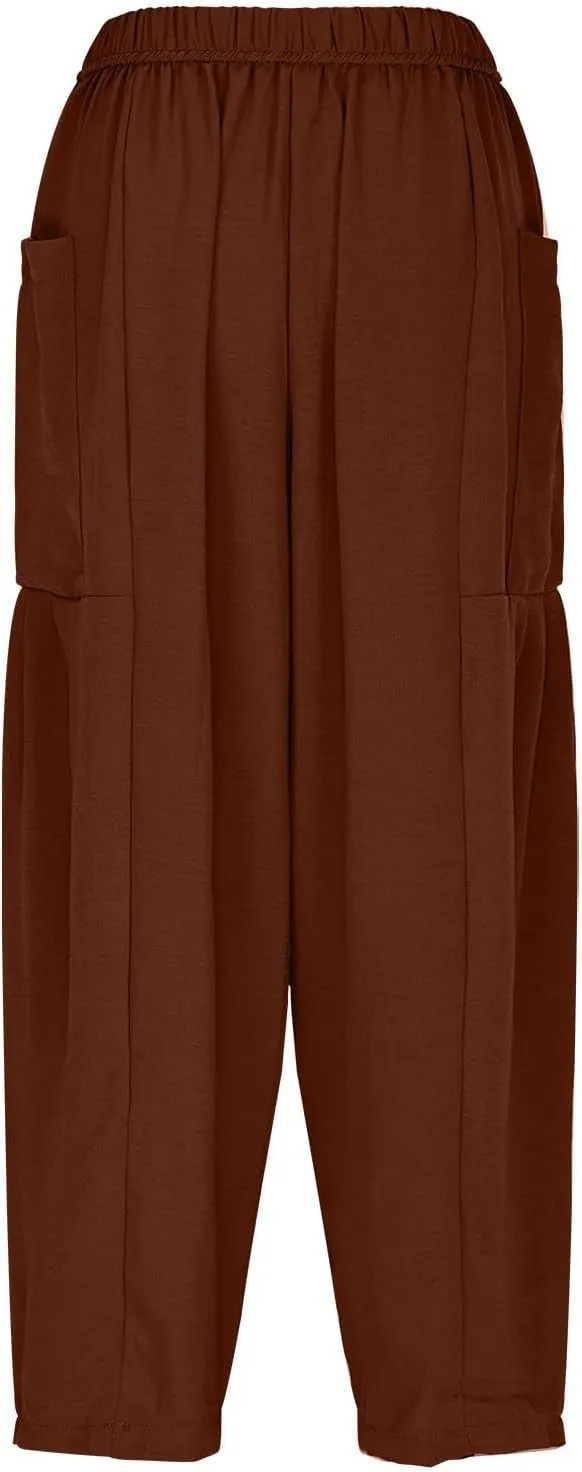 YRAETENM Women Linen Baggy Harem Pants Summer Drawstring High Waist Wide Leg Pants Loose Flowy Casual Palazzo Lounge Trousers
