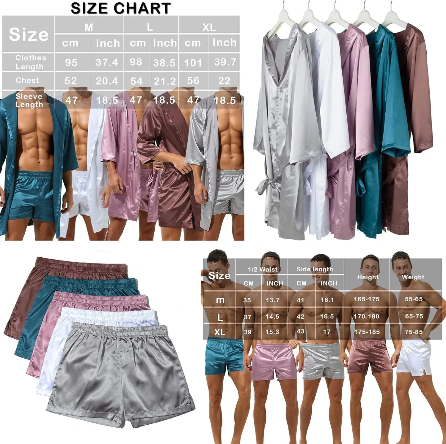 YUFEIDA Mens Satin Robe Silky Bathrobe with Shorts Lightweight Sleepwear Luxurious Pyjama Set Hooded Nightgown with Shorts