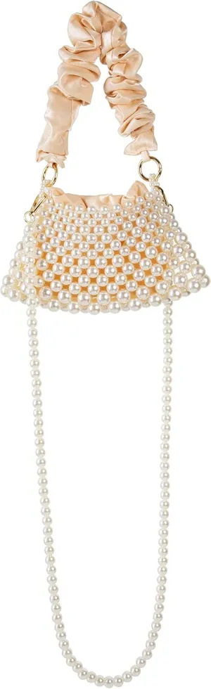 YUSHINY Women Faux Pearl Beaded Evening Bag Pleuch Handle Fanned Clutch with Detachable Chain for Wedding Party