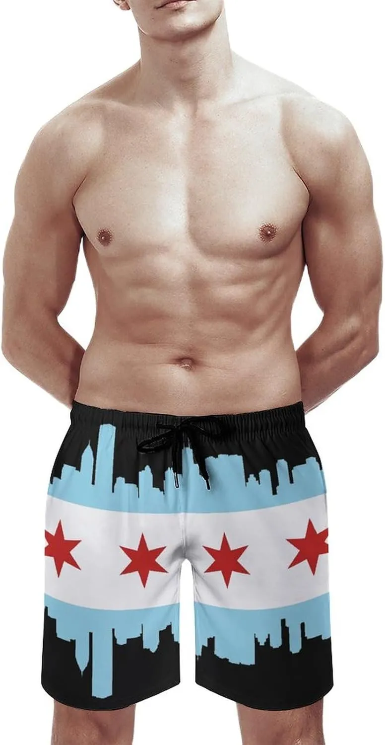 Zakqeik Slovakia Flag Mens Swim Trunks Quick Dry Swim Shorts with Pockets Funny Beach Shorts